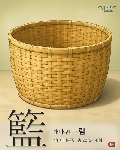 籃 (대바구니 람) - 1급 한자 일러스트 카드
