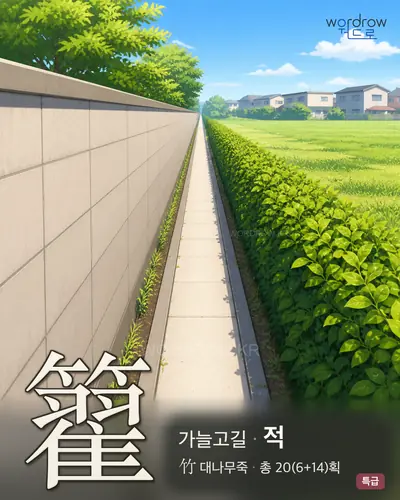 籊 (가늘고길 적) - 특급 한자 일러스트 카드