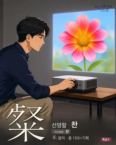 粲 (선명할 찬) - 특급Ⅱ 한자 일러스트 카드