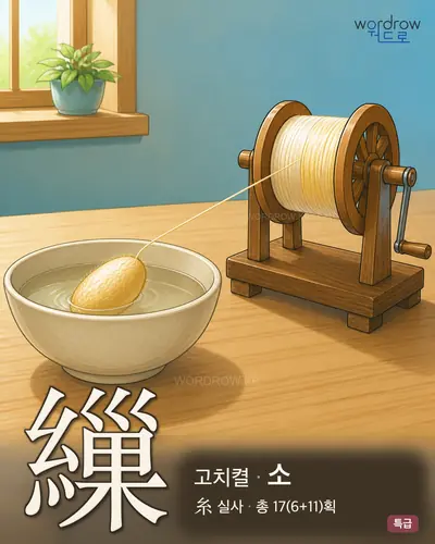 繅 (고치켤 소) - 특급 한자 일러스트 카드
