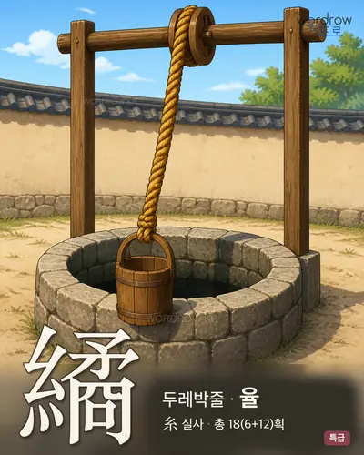 繘 (두레박줄 율) - 특급 한자 일러스트 카드