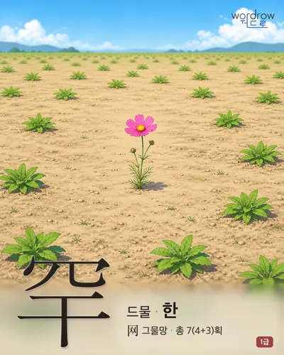 罕 (드물 한) - 1급 한자 일러스트 카드