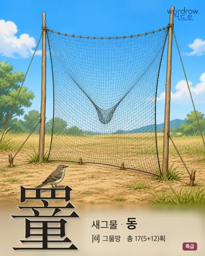 罿 (새그물 동) - 특급 한자 일러스트 카드