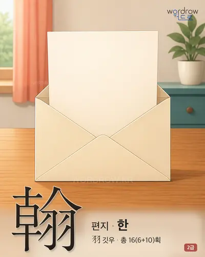 翰 (편지 한) - 2급 한자 일러스트 카드