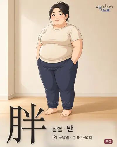 胖 (살찔 반) - 특급 한자 일러스트 카드