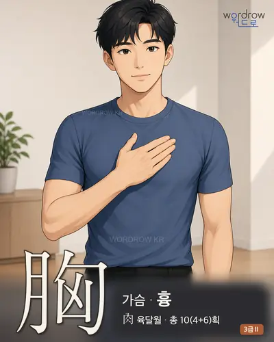 胸 (가슴 흉) - 3급Ⅱ 한자 일러스트 카드