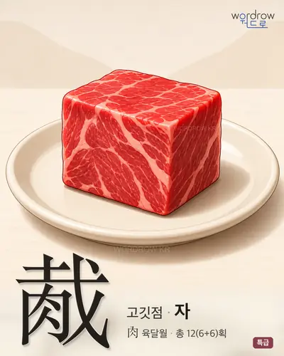 胾 (고깃점 자) - 특급 한자 일러스트 카드