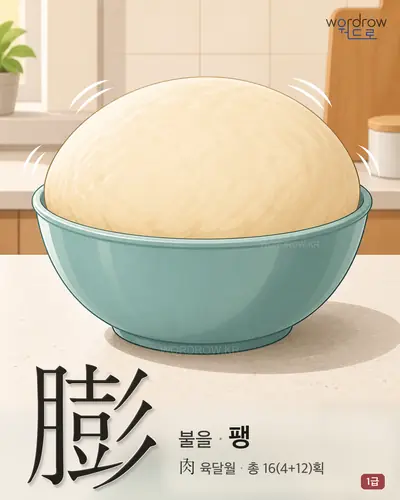 膨 (불을 팽) - 1급 한자 일러스트 카드