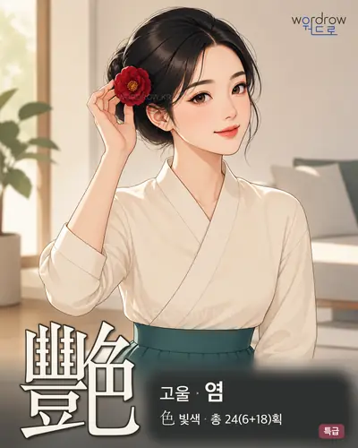 艷 (고울 염) - 특급 한자 일러스트 카드
