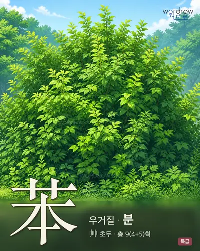 苯 (우거질 분) - 특급 한자 일러스트 카드