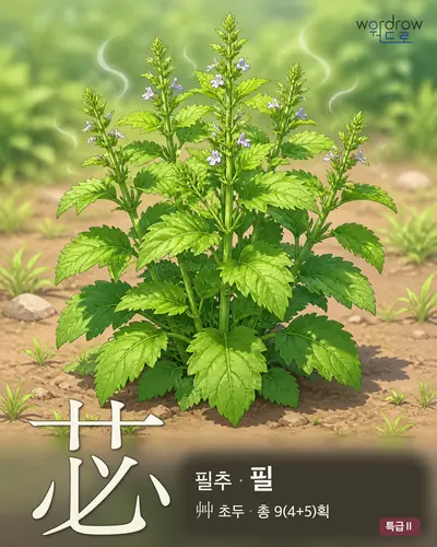 苾 (필추 필) - 특급Ⅱ 한자 일러스트 카드
