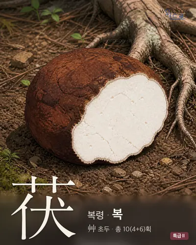 茯 (복령 복) - 특급Ⅱ 한자 일러스트 카드