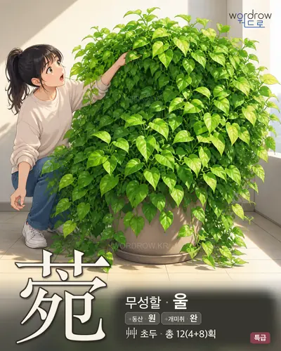 菀 (무성할 울) - 특급 한자 일러스트 카드