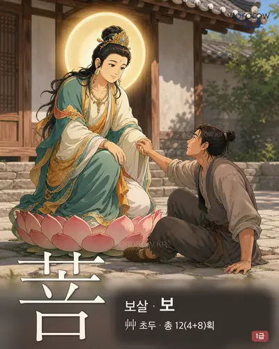 菩 (보살 보) - 1급 한자 일러스트 카드
