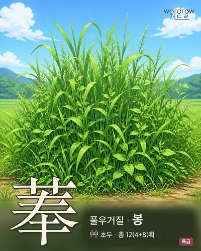 菶 (풀우거질 봉) - 특급 한자 일러스트 카드