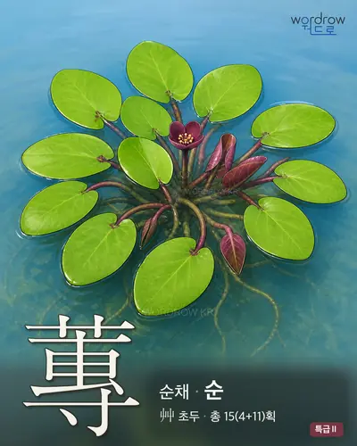 蓴 (순채 순) - 특급Ⅱ 한자 일러스트 카드