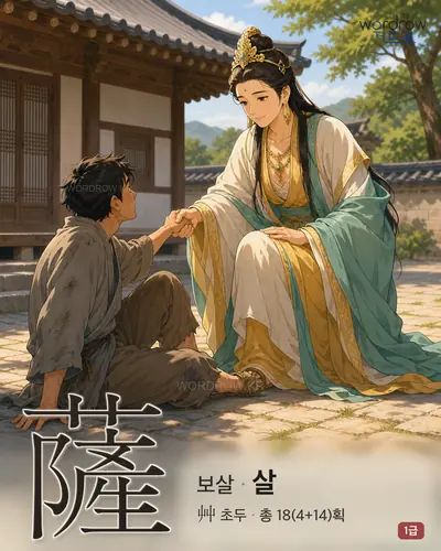 薩 (보살 살) - 1급 한자 일러스트 카드