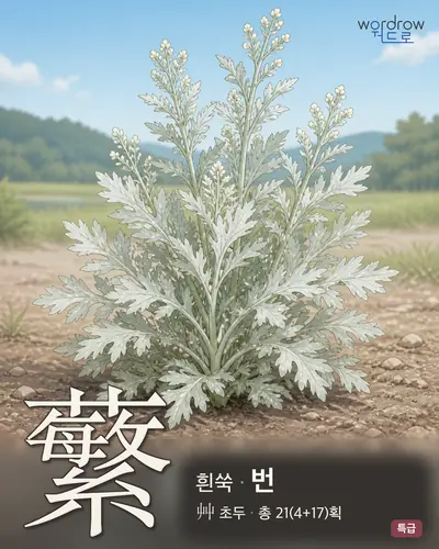 蘩 (흰쑥 번) - 특급 한자 일러스트 카드