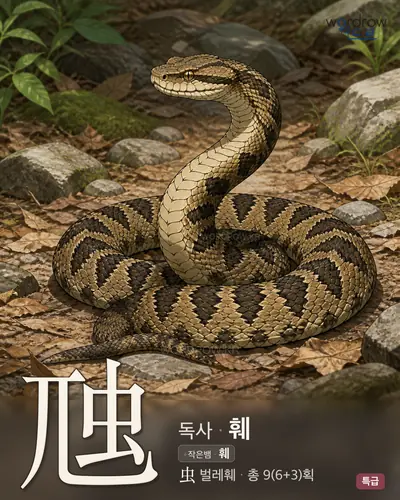 虺 (독사 훼) - 특급 한자 일러스트 카드