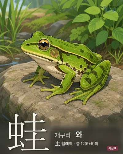 蛙 (개구리 와) - 특급Ⅱ 한자 일러스트 카드