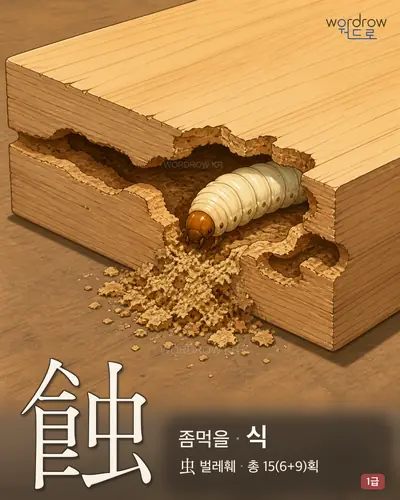蝕 (좀먹을 식) - 1급 썸네일