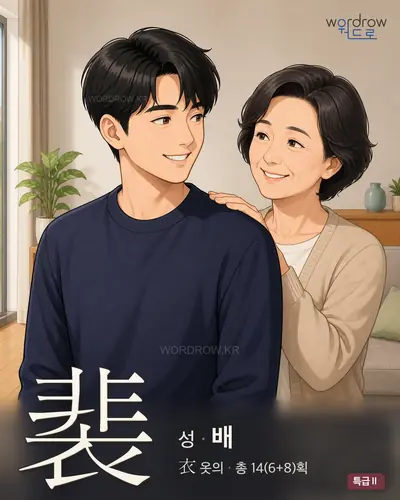 裴 (성[裵] 배) - 특급Ⅱ 한자 일러스트 카드