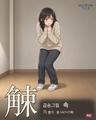 觫 (곱송그릴 속) - 특급 한자 일러스트 카드