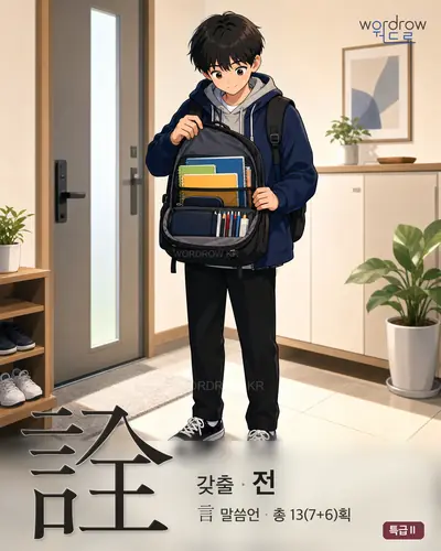 詮 (갖출 전) - 특급Ⅱ 한자 일러스트 카드