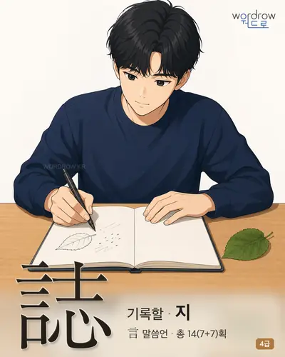 誌 (기록할 지) - 4급 한자 일러스트 카드
