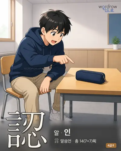 認 (알[知] 인) - 4급Ⅱ 한자 일러스트 카드
