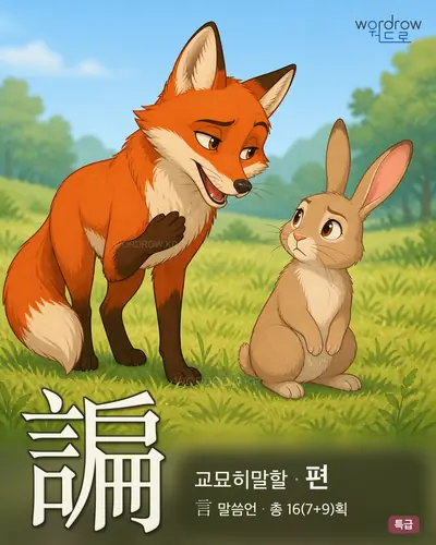 諞 (교묘히말할 편) - 특급 한자 일러스트 카드