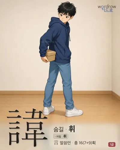 諱 (숨길 휘) - 1급 한자 일러스트 카드