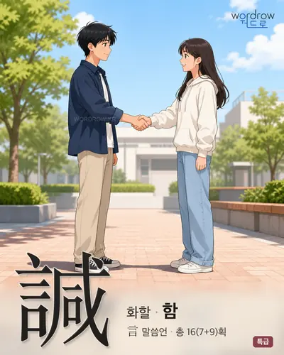 諴 (화할 함) - 특급 한자 일러스트 카드