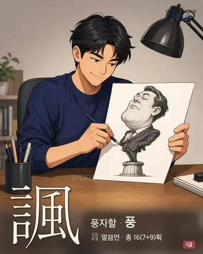 諷 (풍자할 풍) - 1급 한자 일러스트 카드