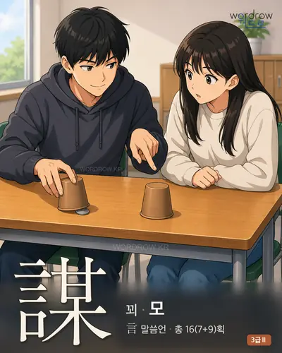 謀 (꾀 모) - 3급Ⅱ 한자 일러스트 카드