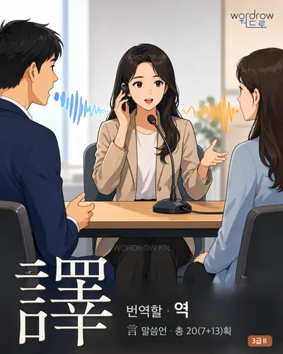 譯 (번역할 역) - 3급Ⅱ 한자 일러스트 카드