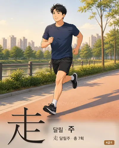 走 (달릴 주) - 4급Ⅱ 한자 일러스트 카드