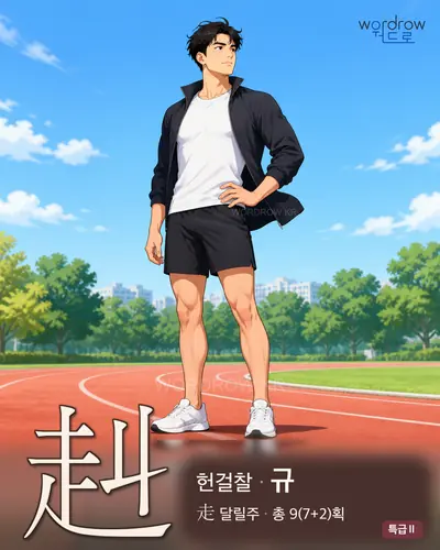 赳 (헌걸찰 규) - 특급Ⅱ 한자 일러스트 카드