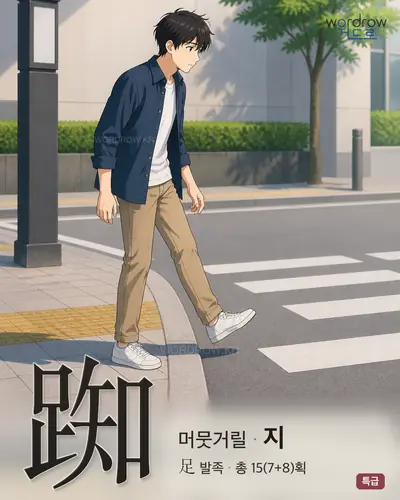 踟 (머뭇거릴 지) - 특급 한자 일러스트 카드