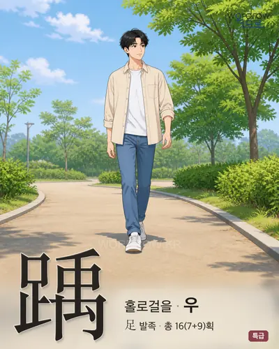 踽 (홀로걸을 우) - 특급 한자 일러스트 카드