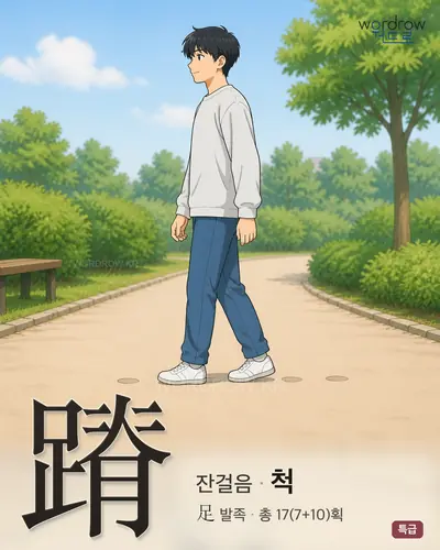 蹐 (잔걸음 척) - 특급 한자 일러스트 카드