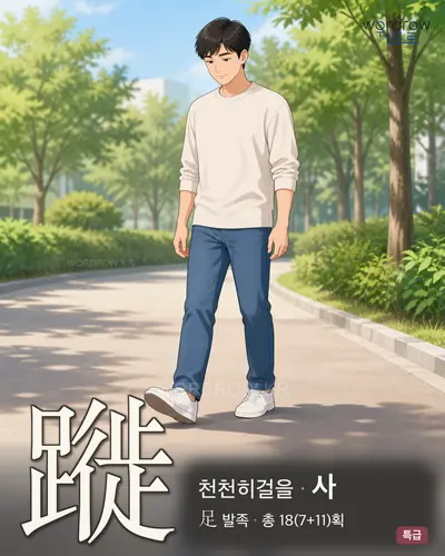 蹝 (천천히걸을 사) - 특급 한자 일러스트 카드