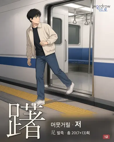 躇 (머뭇거릴 저) - 1급 한자 일러스트 카드