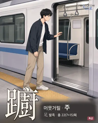 躕 (머뭇거릴 주) - 특급 한자 일러스트 카드
