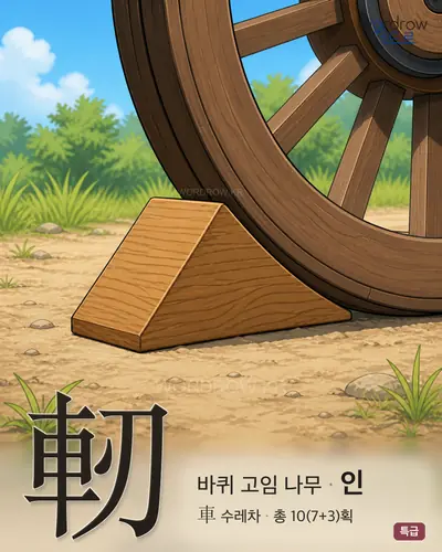 軔 (바퀴고임나무 인) - 특급 한자 일러스트 카드