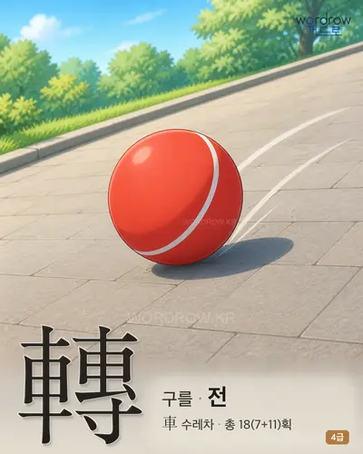 轉 (구를 전) - 4급 한자 일러스트 카드