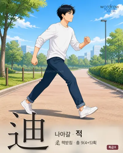 迪 (나아갈 적) - 특급Ⅱ 한자 일러스트 카드