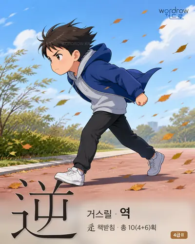 逆 (거스릴 역) - 4급Ⅱ 한자 일러스트 카드