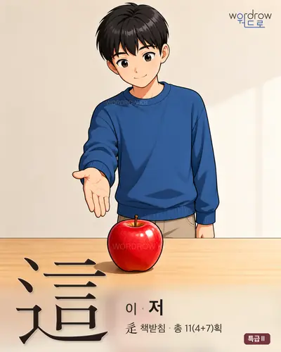 這 (이 저) - 특급Ⅱ 한자 일러스트 카드