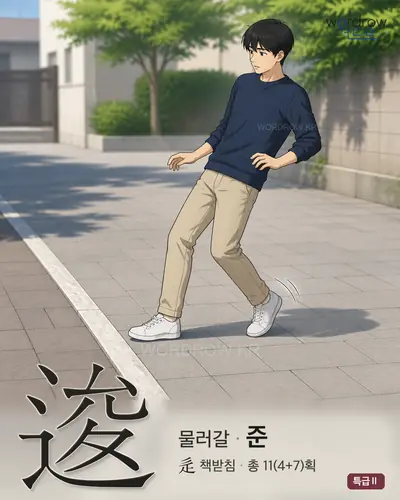 逡 (물러갈 준) - 특급Ⅱ 한자 일러스트 카드